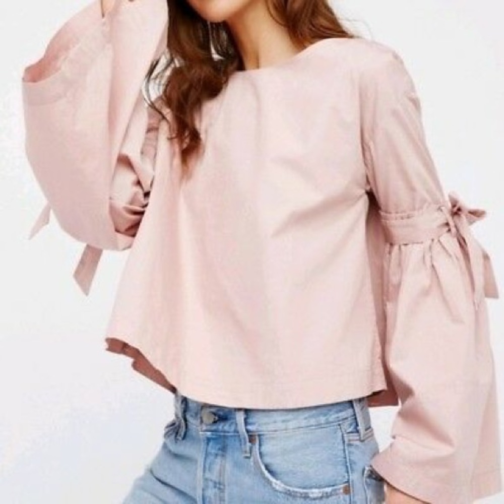 Free People Dusty Pink Bell Sleeve Tie Blouse - Picture 4 of 6